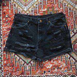 Wrangler black distressed jean shorts